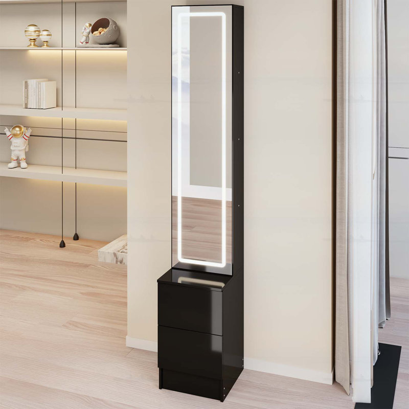 Armoire à miroir à DEL avec luminosité réglable, rangement multicouche, Noir
