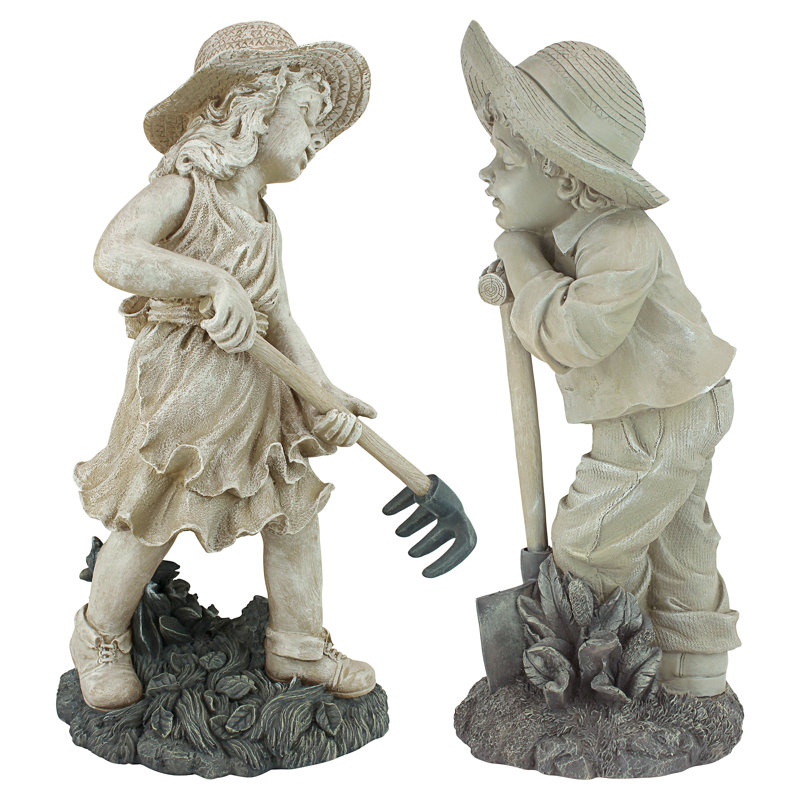 Ensemble de statue 2 jeunes jardiniers