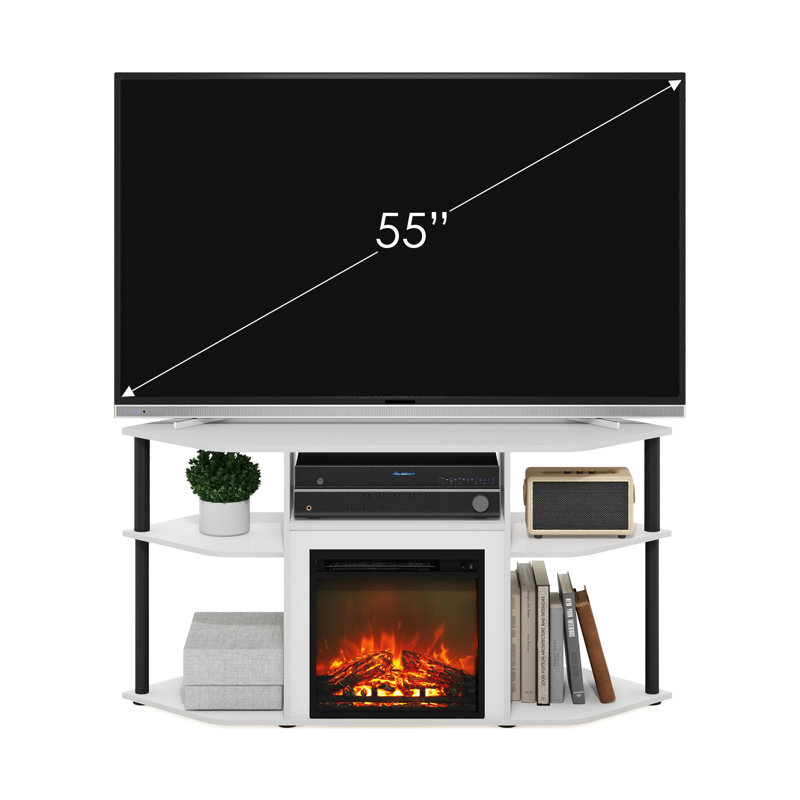 Meuble télé avec foyer électrique Beitske, Blanc uni