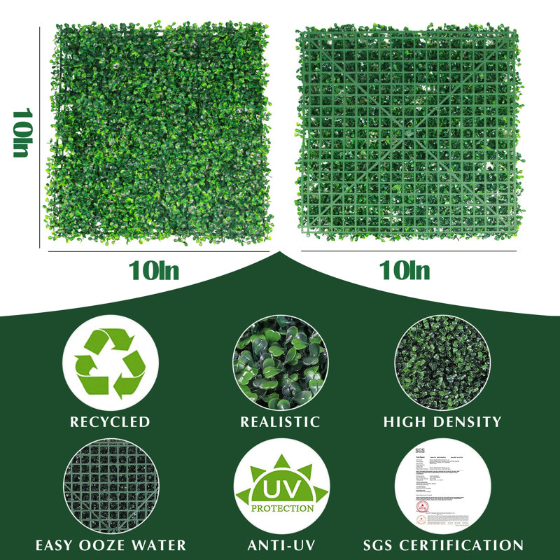 24 Pcs 10"x10" Premium Artificial Boxwood Hedge Wall Panels, 10"x 10"