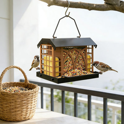 Heavy-Duty Metal Bird Feeder With Dual Suet Cages And Squirrel-Proof Lock, Large 3.5Lb Capacity Weatherproof Outdoor Hanging Feeder For Wild Birds