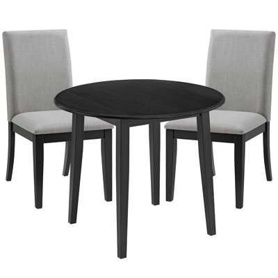  Dining Set w/2 Remy Grey Fabric Chairs & Drop Leaf 22-36" Table,Black
