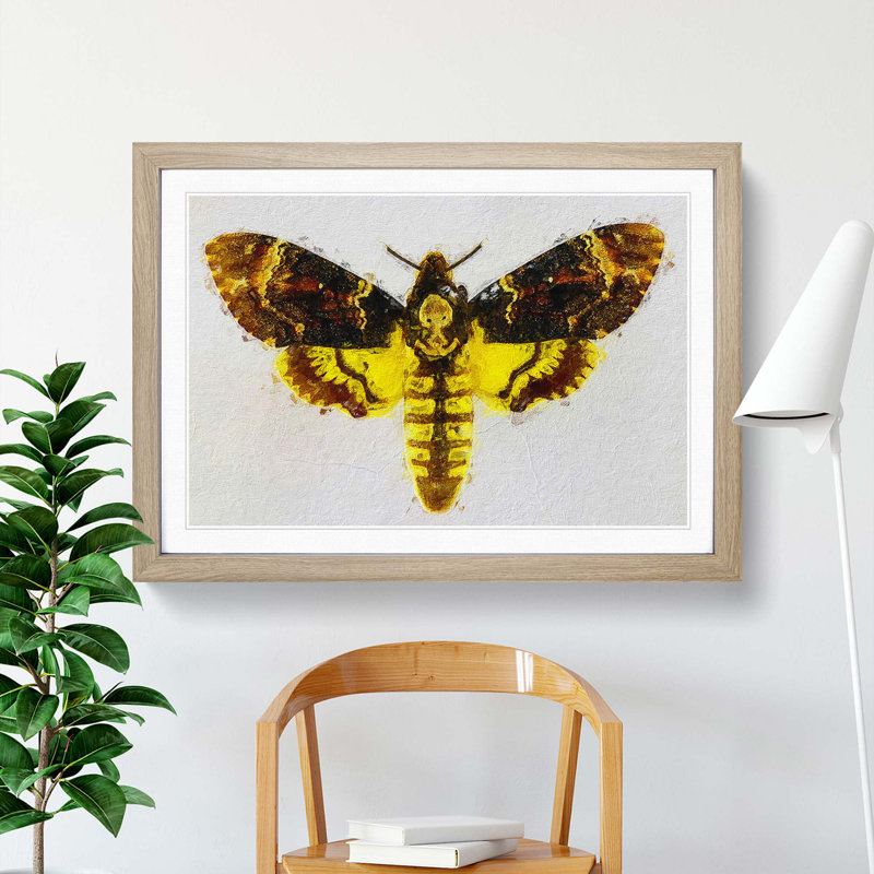 Deathshead Moth - Picture Frame Painting Print, Oak Framed, 27cm H x 36cm W x 2cm D