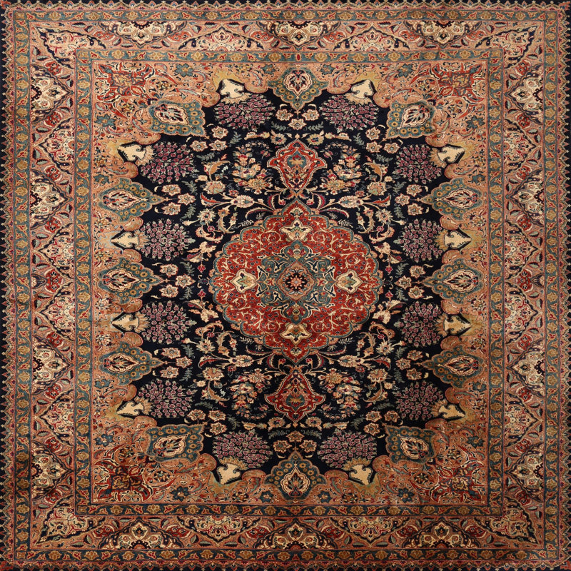 Tapis oriental rouge / brun Laith, Carré 6 pi