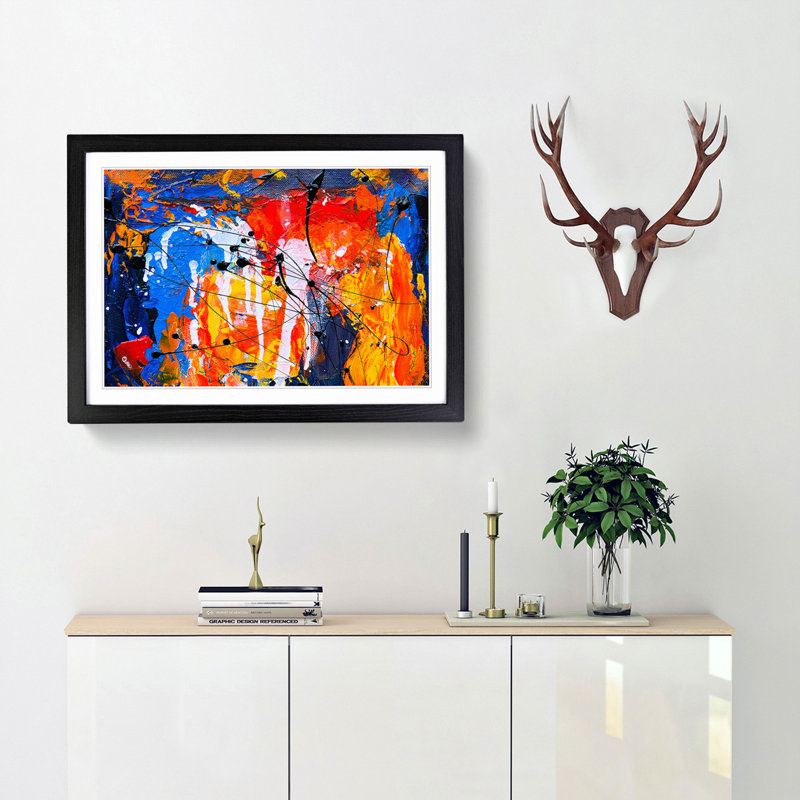 Abstract Art Painting Vol.429 by S.Johnson - Framed Print, 48cm H x 65cm W x 2cm D, Black Framed