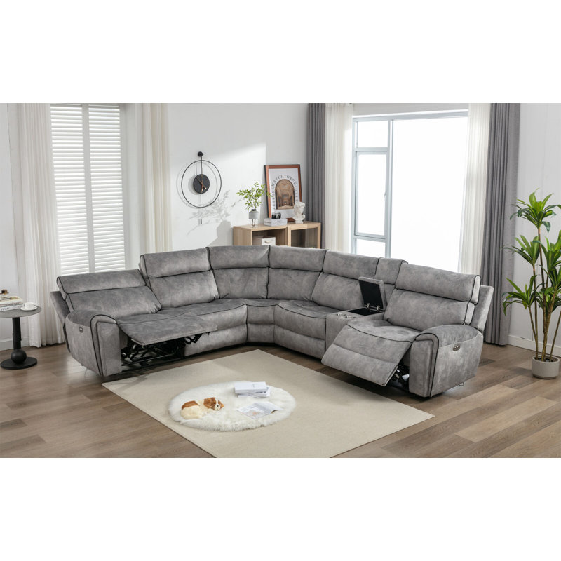 Foweler 5 Seater Reclining Sofa & Chaise, Light Grey