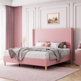 King Size Upholstered Corduroy Bed Frame, King Bed Frame With Wingback Headboard