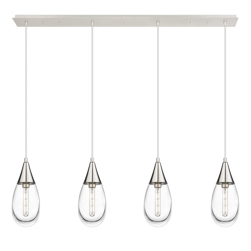 Luminaire suspendu grappe 4 lumières Rigdon, Transparent, Nickel poli