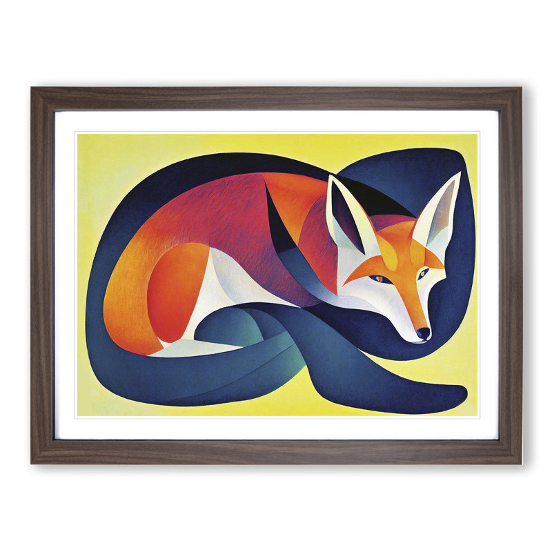 A Dazzling Abstract Fox - Framed Print, 25cm H x 34cm W x 2cm D, Walnut