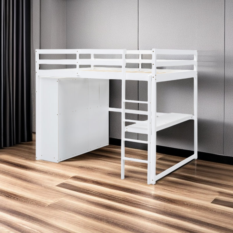 Lit mezzanine double avec tiroirs Dimmick Kids, Blanc