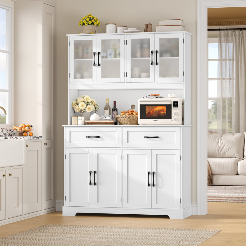Kyale 70.9"H Stand Alone Kitchen Pantry With Microwave Shelf & Drawers, Wood Storage Pantry Cabinet With Adjustable Shelves, White
