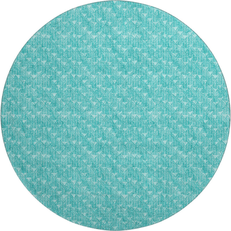 Premium Machine Washable Cerrito AMF514 Teal Rug, Round 8'