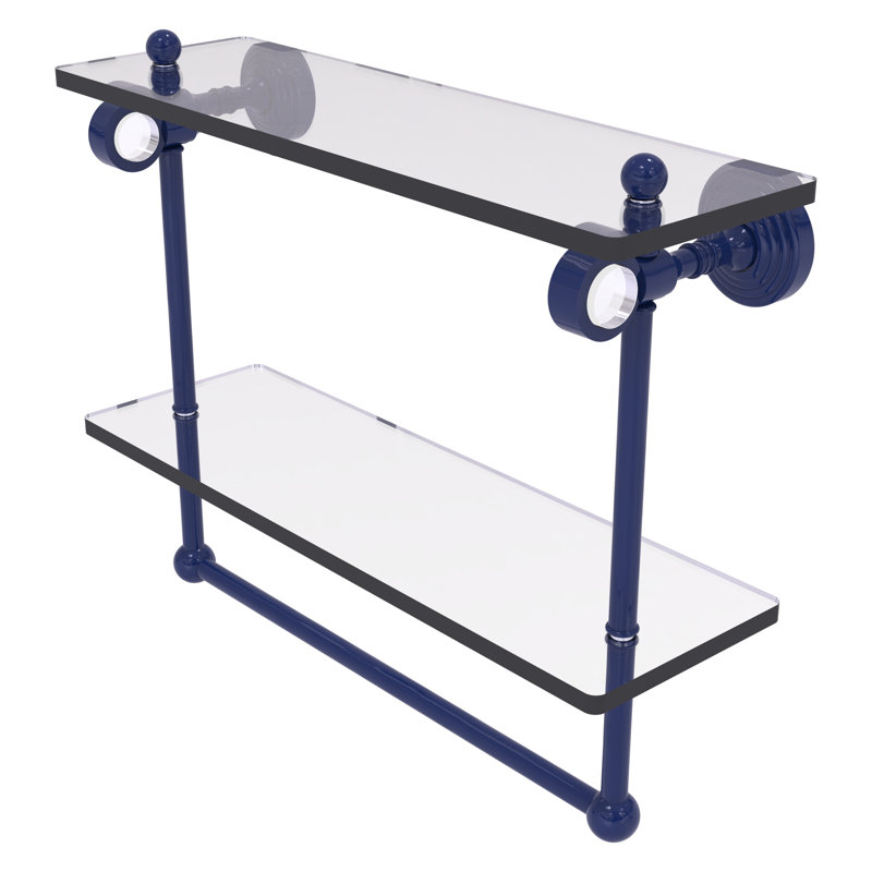 Tablette double en verre avec barre à serviettes Collection Pacific Grove, H 13 po x l 16 po x P 5,125 po, Bleu méditerranéen
