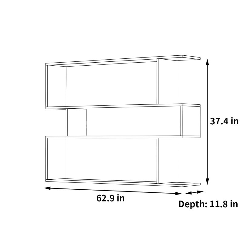 Bibliothèque créative et tendance, (3 tablettes) H 37,4 po x l 62,9 po x P 11,8 po
