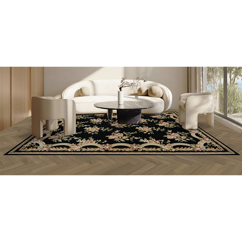 Wool Floral Area Rug, Rectangle 9' x 12'