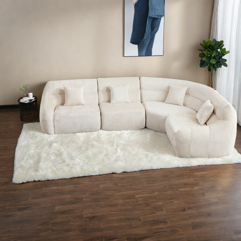 Canapé modulaire spacieux en chenille moderne, aucun assemblage requis, idéal pour la famille