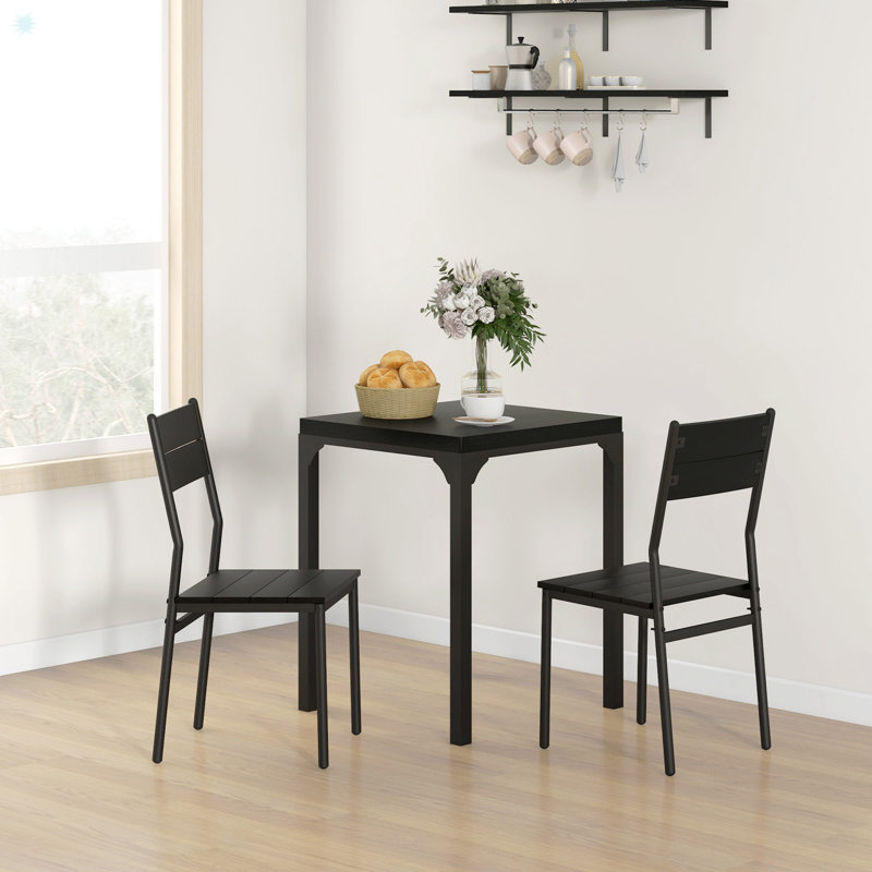 Black 3-Piece Modern Dining Set with Square Table and 2 Chairs