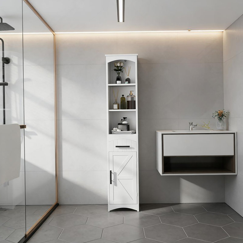 Armoire de rangement étroite étroite avec tiroir et grande salle de bain, Blanc