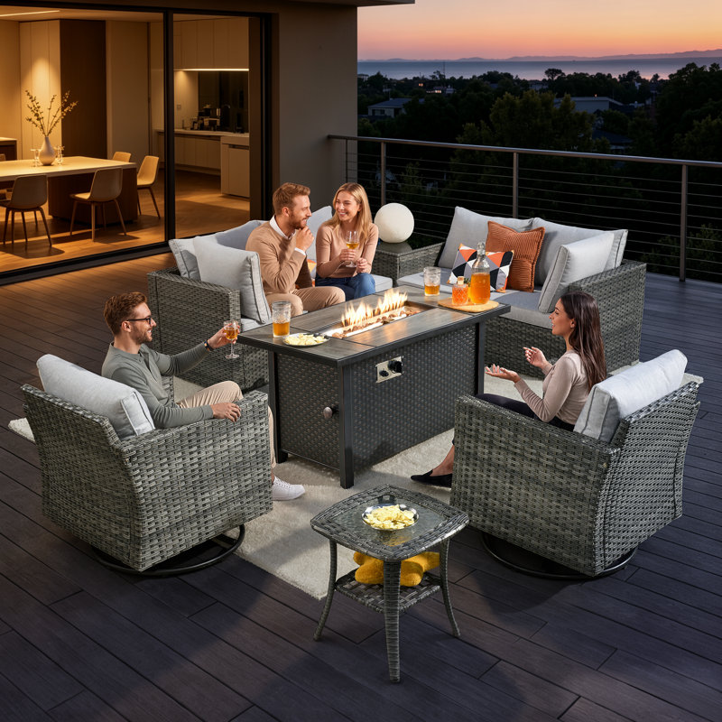 Hop - Person Patio Conversation Set with Cushions, Light Gray, 2