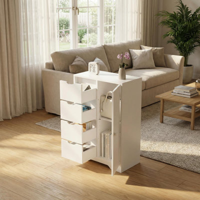 Storage Cabinet With 4 Drawers And 2 Adjustable Shelves, Space-saving Accent Cabinet With For Hallway, Bedroom Living Room
