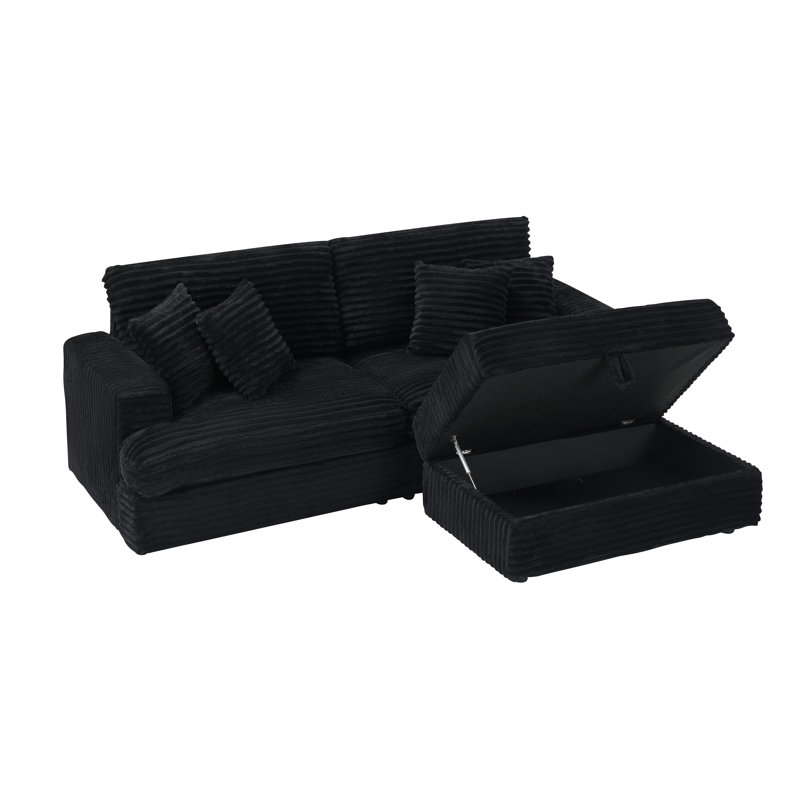 Bennett 88.58'' 3 - Piece Upholstered Sectional, Black