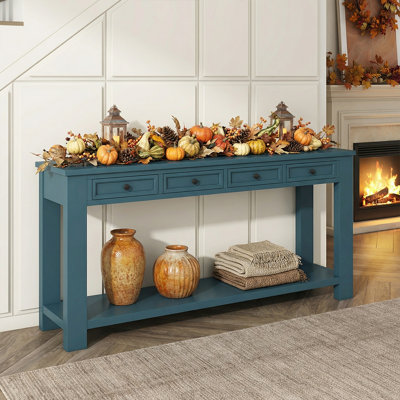 63"High-End Rustic Sofa Table With Drawers - Sturdy Craftsmanship, Hallway Storage Solution