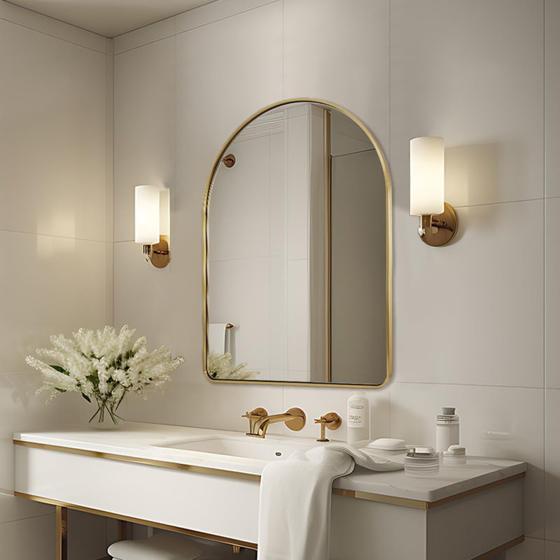 Miroir de salle de bain Malisa Cadre épais en acier inoxydable, 38 po x 26 po, Or brossé