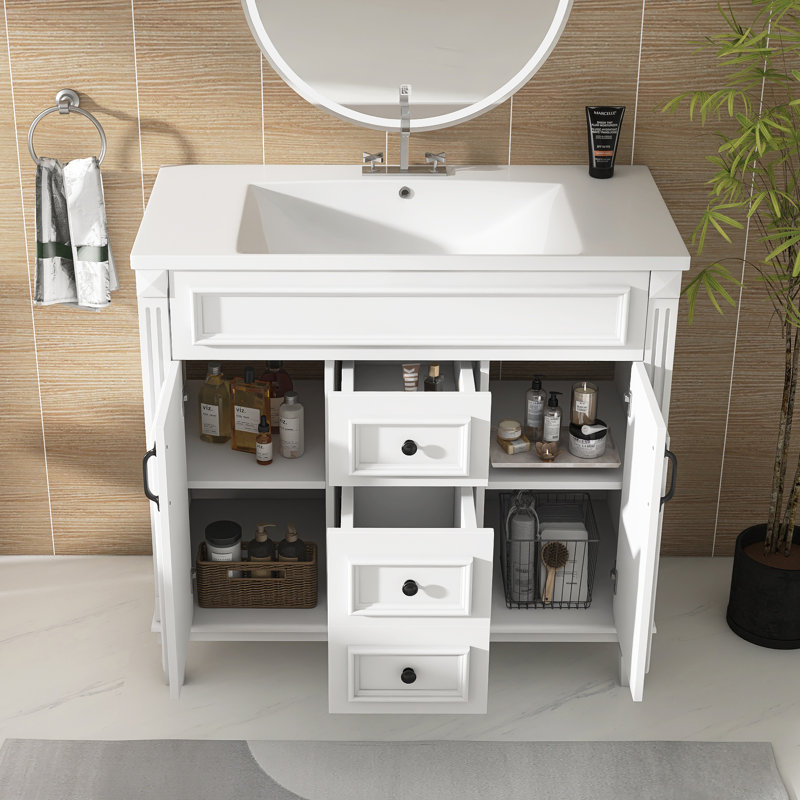 36'' Freestanding Bathroom Vanity With Resin Sink, White