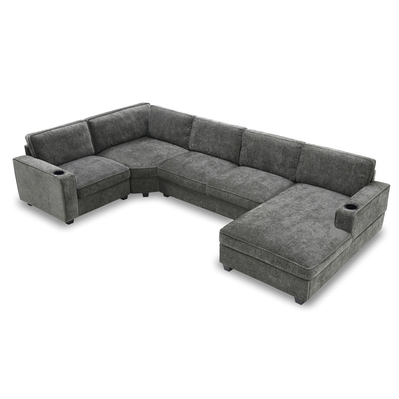 Canapé modulaire en forme de U de 119 po de 119 po, ensemble de canapé d'angle en chenille 6 places avec porte-gobelets, méridienne surdimensionnée, coin irrégulier, siège profond et large, canapé confortable pour salon et appartement, 2 couleurs