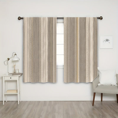 Ensemble de 2 rideaux bohèmes filtrant la lumière, imprimés rayures style sud-ouest, à œillets, parfaits pour le salon, la chambre à coucher, la chambre d'amis, une maison de campagne ou une décoration intérieure esthétique.