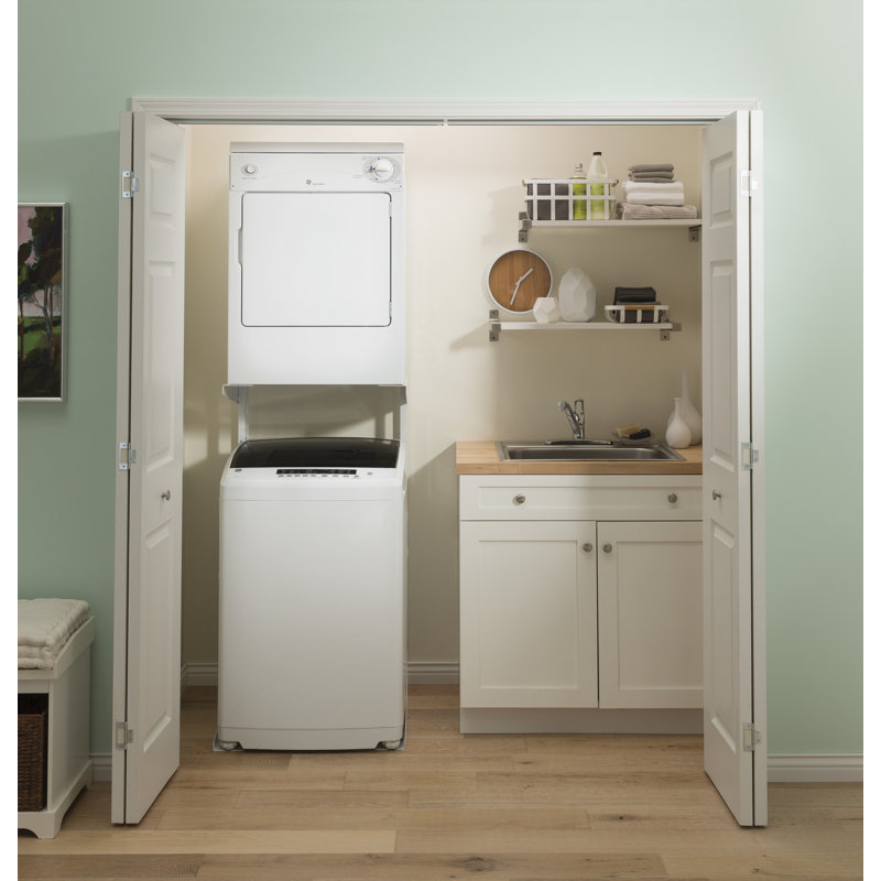 White Portable Front Loading Electric Dryer with Drying Rack