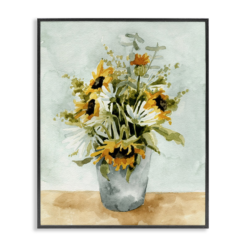 «Sunflower Blossom Watercolor» par Emma Caroline - peinture sur bois, H 14 po x l 11 po x P 1,5 po