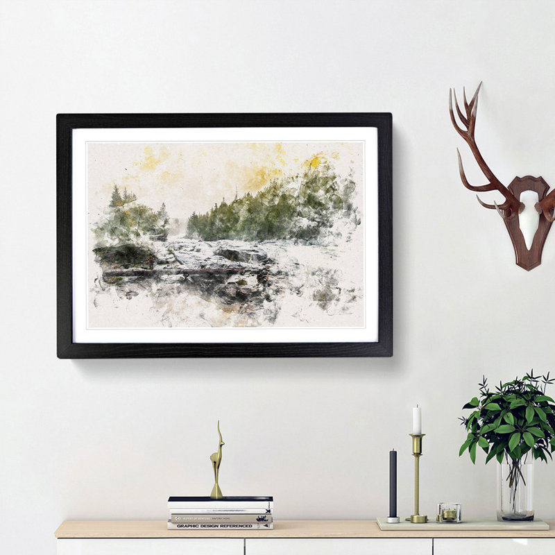 Mountain Stream View - Framed Print, 62cm H x 87cm W x 2cm D, Black Framed