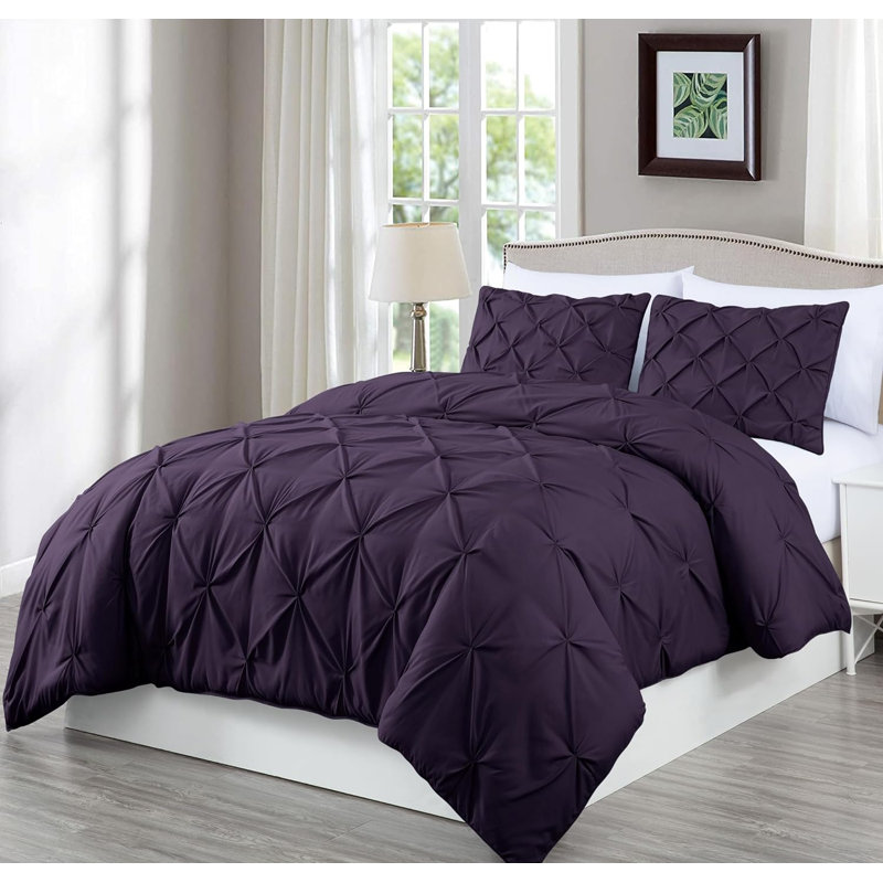 Berlin Pintuck Microfiber 3-Piece Comforter Set, Extra Wide King Comforter + 2 King Shams, Purple