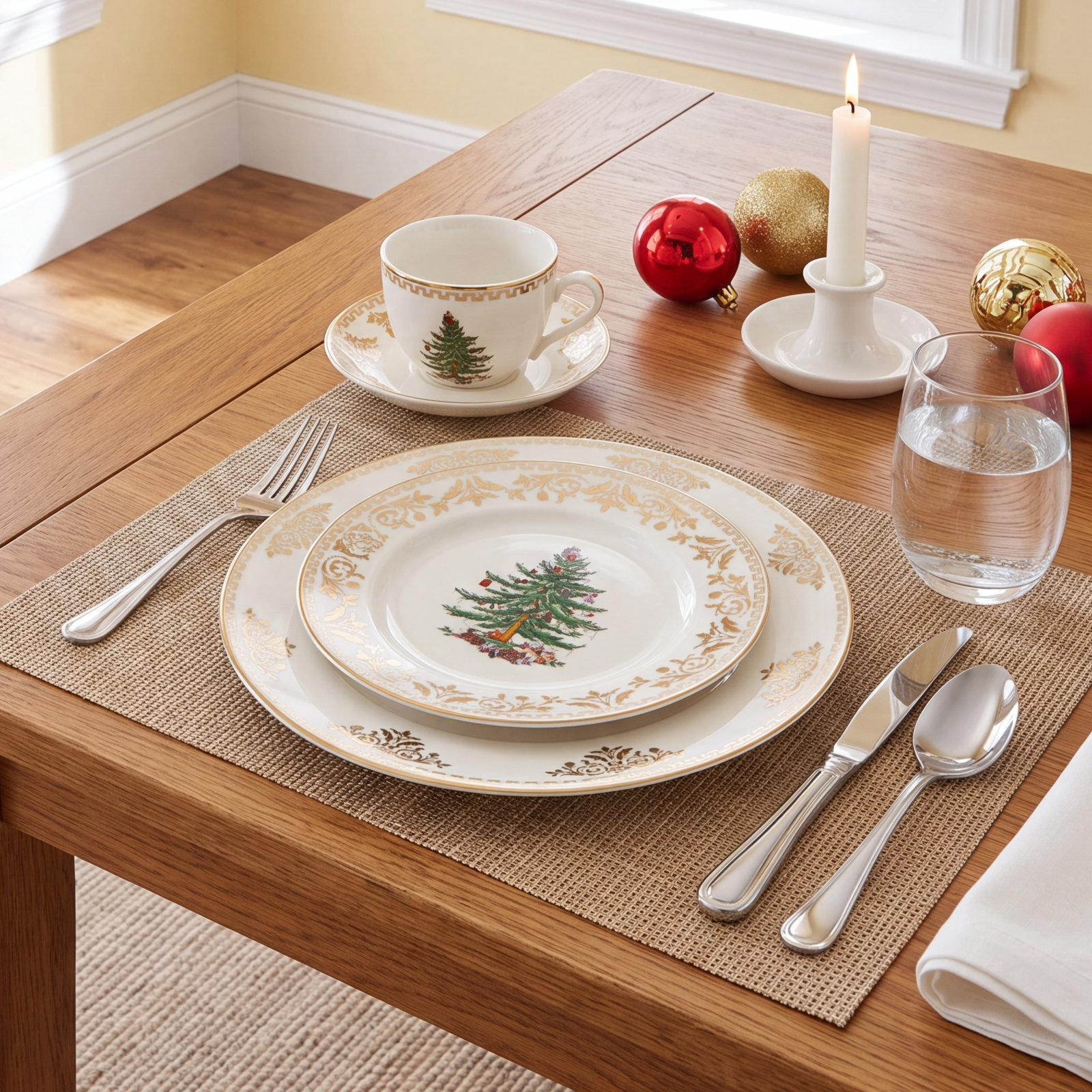 Christmas Tree Gold Porcelain Dinnerware Set