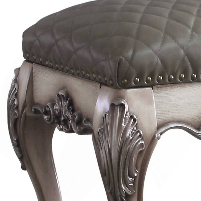 Tabouret de coiffeuse gris et blanc rétro avec siège capitonné