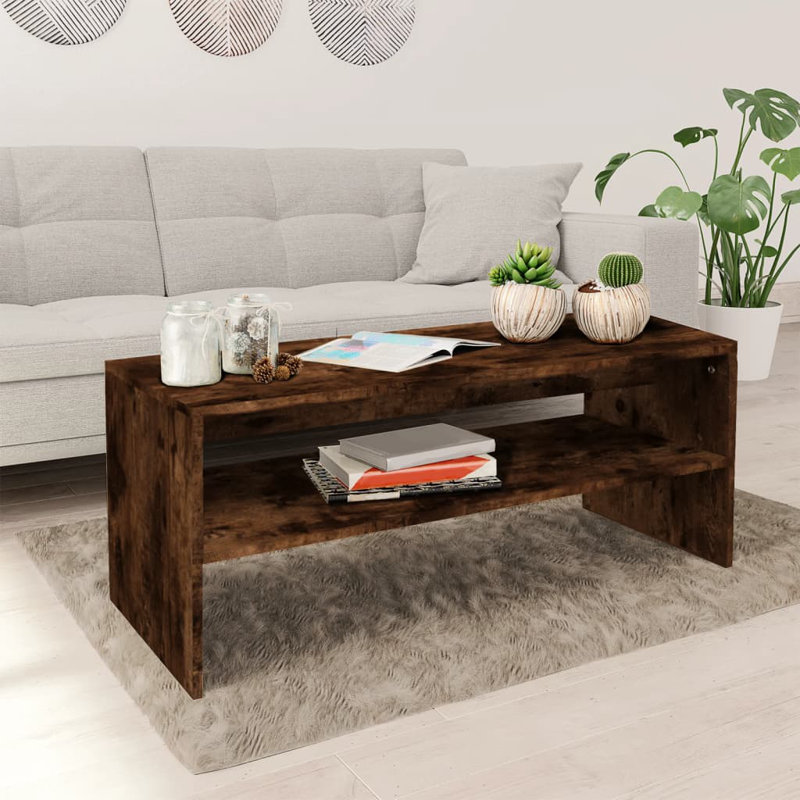 Engineered wood Frame Single Coffee Table with Storage, Smoked Oak