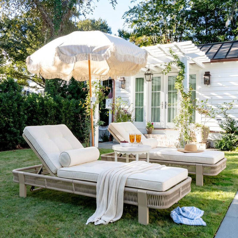 Chaise longue d'extérieur Bodhi Modern Coastal, Corde beige / cadre naturel