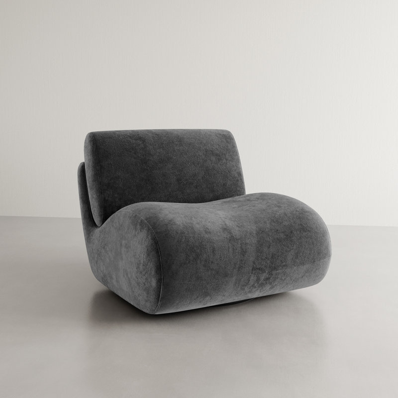 Caleb Swivel Upholstered Accent Chair with Removable Back Cushion, Dark Gray Chenille/Foam Padding