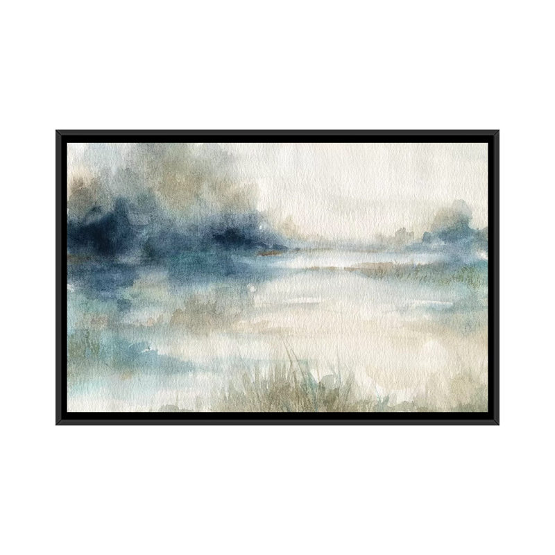 «Still Evening Waters II» par Carol Robinson - reproduction imprimée, H 26 po x l 40 po x 1,5 po, Toile avec cadre noir