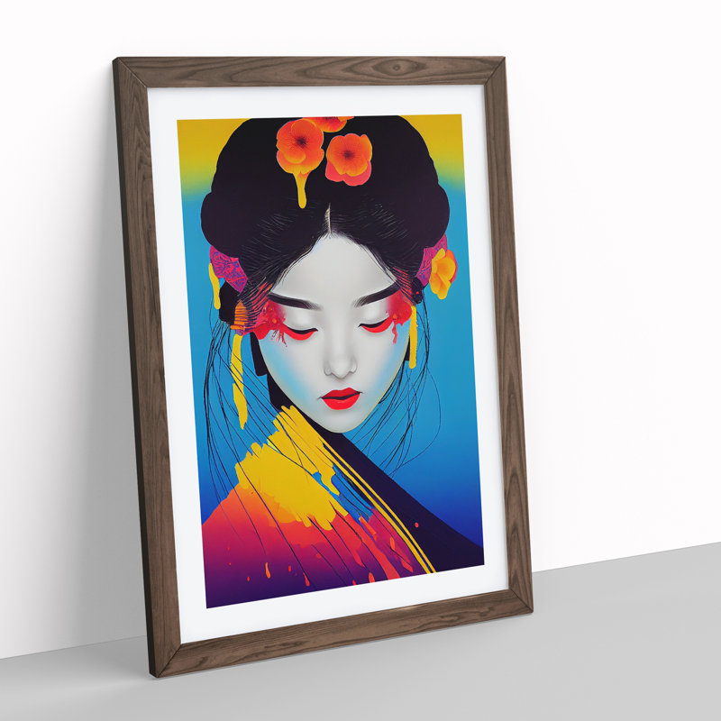 XV1022-4090X Splashed Geisha No.5 1 Piece Single Picture Frame Painting, 46cm H x 34cm W x 2cm D, Walnut