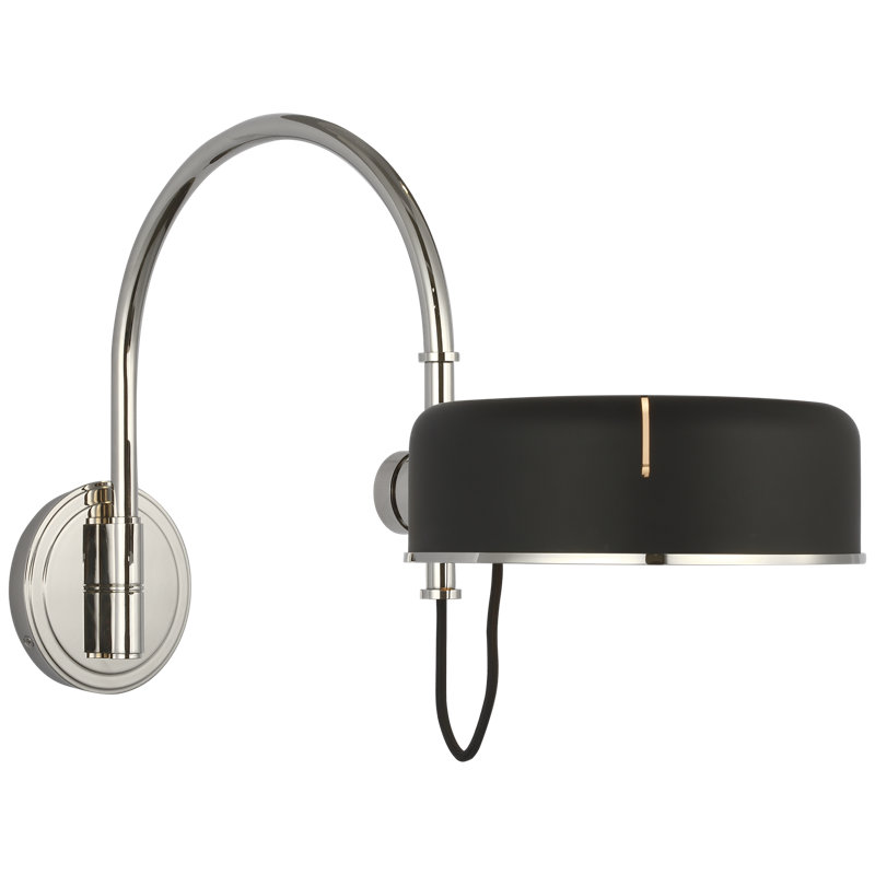 Thomas O'Brien Oso 13" Articulating Arc Wall Light, Polished Nickel, Black