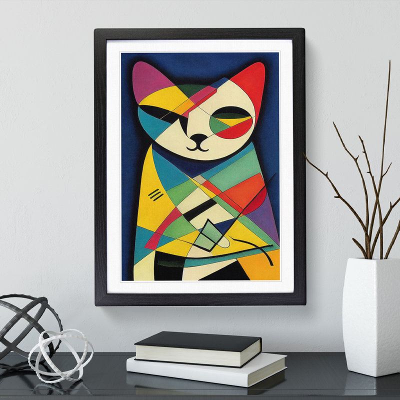 Abstract Cat No.4 - Single Picture Frame Print, Black, 34cm H x 25cm W x 2cm D