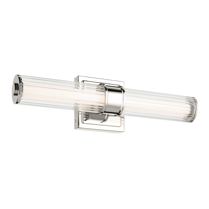 Petite barre de salle de bain linéaire 18,5 "à DEL avec verre cannelé transparent, Nickel poli