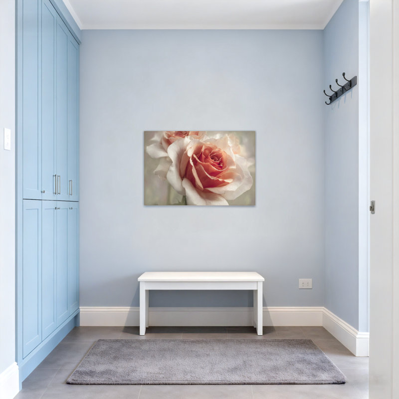 Plantes et fleurs, pêche douce sur fond rose, H 24 po x l 36 po