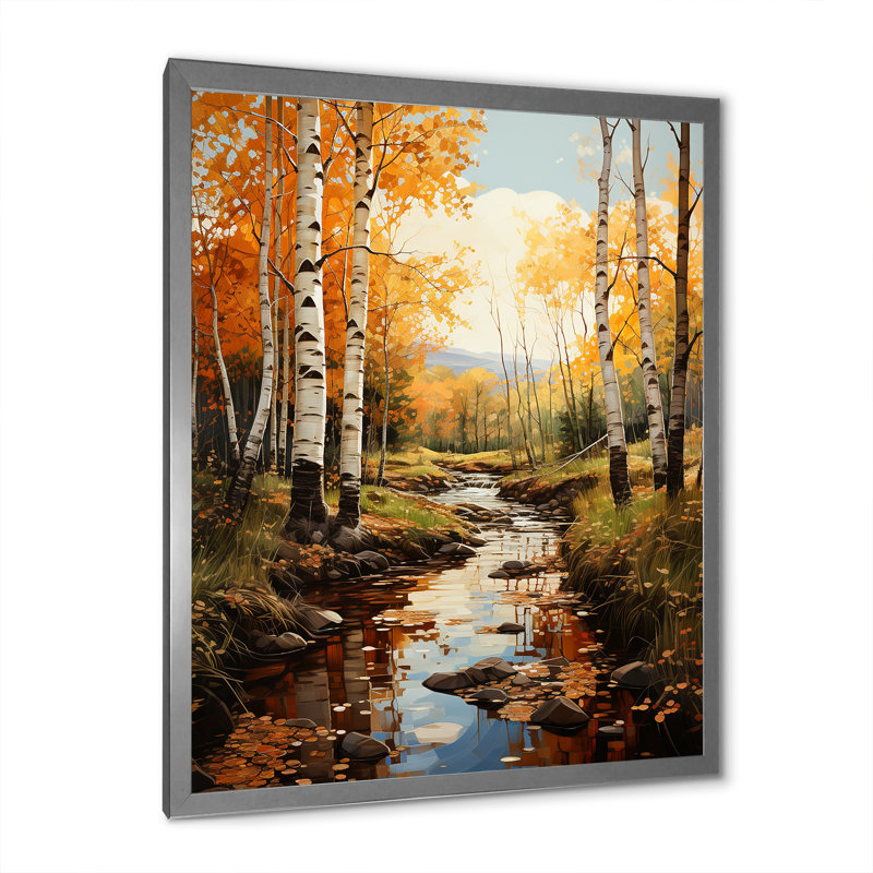 «Chatelau Birch Woods Autumn Whispers III», reproduction sur toile, H 32 po x l 16 po x P 1 po, Cadre photo argenté