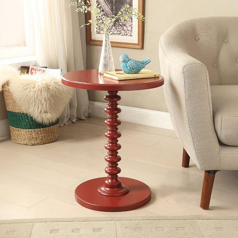 Table d'appoint ronde vintage de 56 cm (22 pouces) avec piédestal tourné, idéale pour le salon et la chambre.