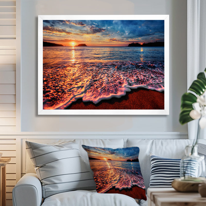 Reproduction de photo, "Peaceful Evening Beach", impression sur toile côtière, H 12 po x l 20 po, Impression encadrée, Argent