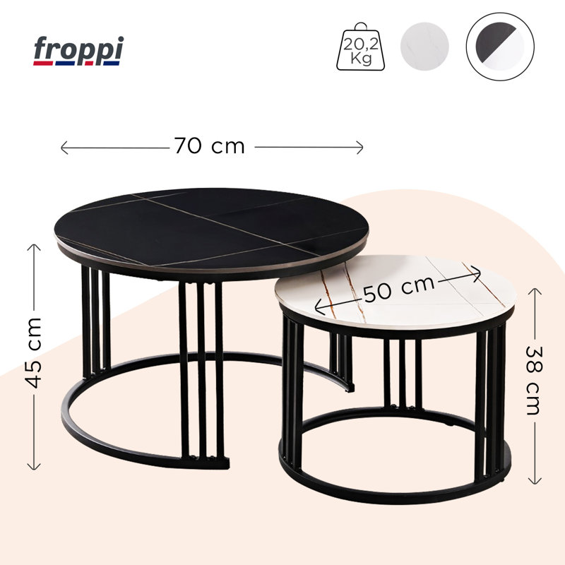 Marble Nesting Coffee Tables For Living Room | Real Sintered Stone Slab | 2 Piece Table Set