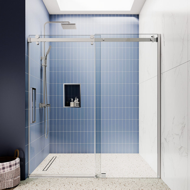62" - 66" W x 75” H Frameless Single Sliding Glass Shower Doors | 3/8” (10mm) Thickened Clear Tempered Glass | Leak-Proof | Durable Stainless-Steel Hardware | Adjustment Uneven Walls